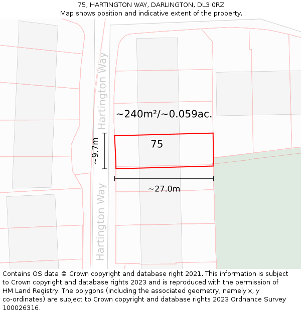 75, HARTINGTON WAY, DARLINGTON, DL3 0RZ: Plot and title map