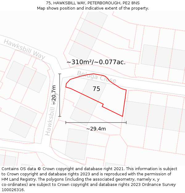 75, HAWKSBILL WAY, PETERBOROUGH, PE2 8NS: Plot and title map
