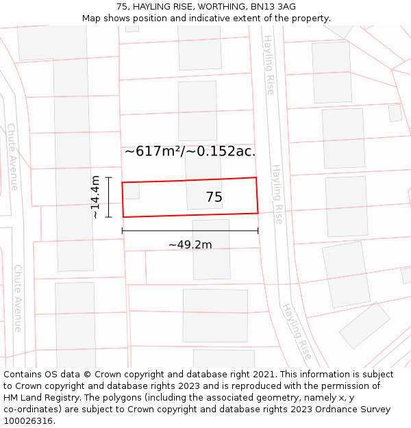 75, HAYLING RISE, WORTHING, BN13 3AG: Plot and title map