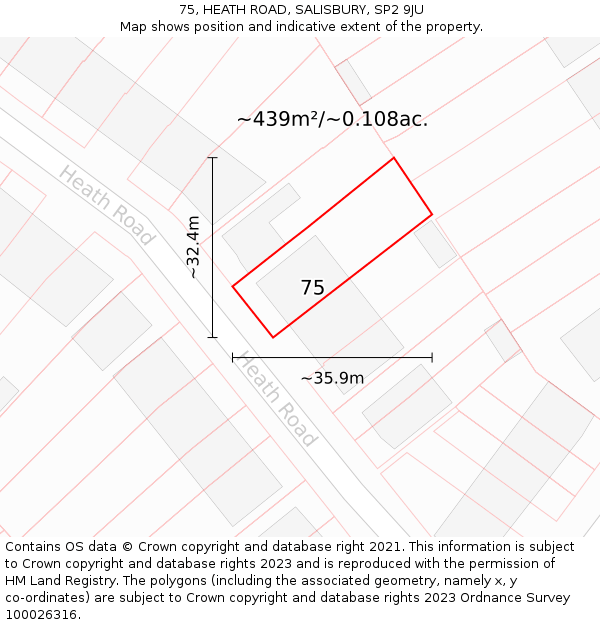 75, HEATH ROAD, SALISBURY, SP2 9JU: Plot and title map