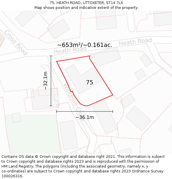 75, HEATH ROAD, UTTOXETER, ST14 7LX: Plot and title map