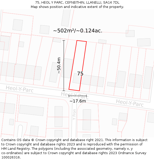 75, HEOL Y PARC, CEFNEITHIN, LLANELLI, SA14 7DL: Plot and title map