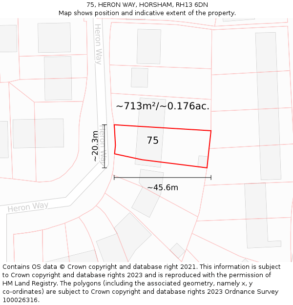 75, HERON WAY, HORSHAM, RH13 6DN: Plot and title map