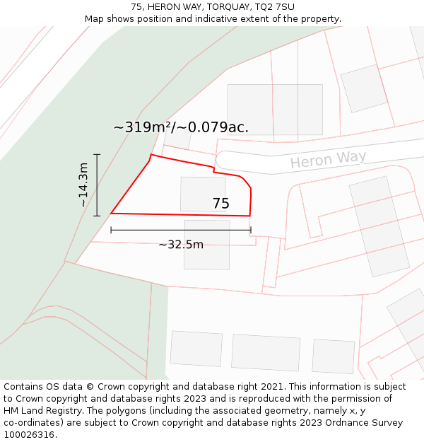 75, HERON WAY, TORQUAY, TQ2 7SU: Plot and title map