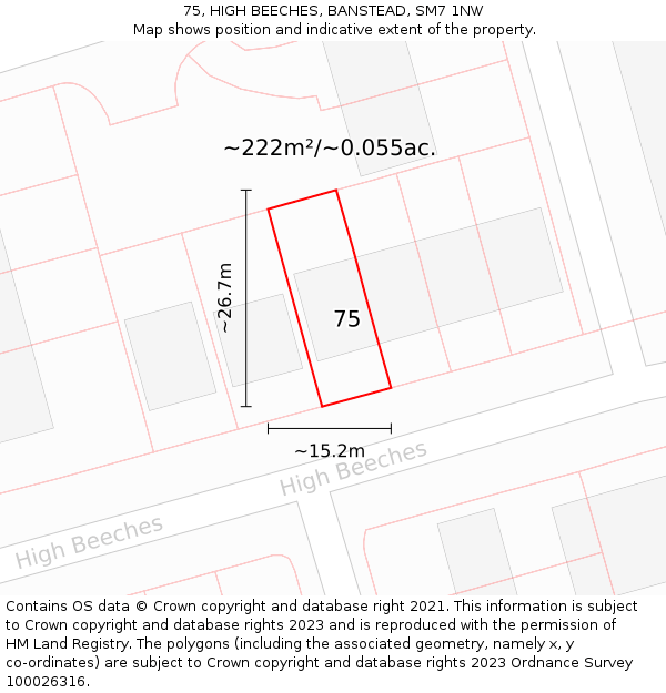 75, HIGH BEECHES, BANSTEAD, SM7 1NW: Plot and title map