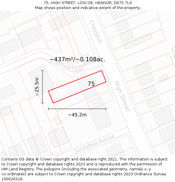 75, HIGH STREET, LOSCOE, HEANOR, DE75 7LG: Plot and title map