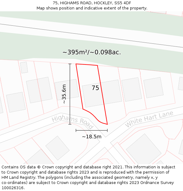 75, HIGHAMS ROAD, HOCKLEY, SS5 4DF: Plot and title map