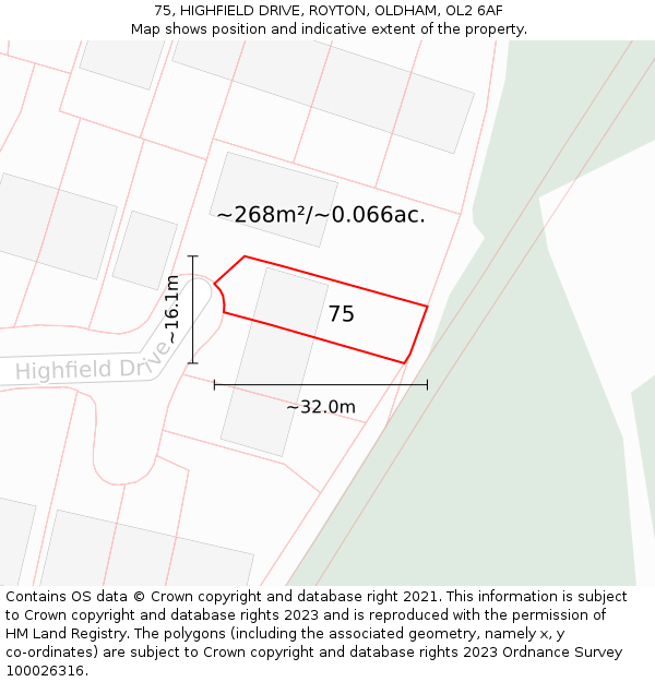 75, HIGHFIELD DRIVE, ROYTON, OLDHAM, OL2 6AF: Plot and title map