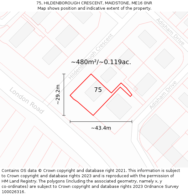 75, HILDENBOROUGH CRESCENT, MAIDSTONE, ME16 0NR: Plot and title map