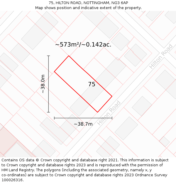 75, HILTON ROAD, NOTTINGHAM, NG3 6AP: Plot and title map