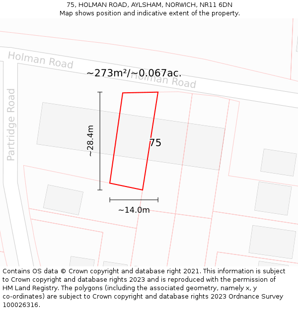 75, HOLMAN ROAD, AYLSHAM, NORWICH, NR11 6DN: Plot and title map
