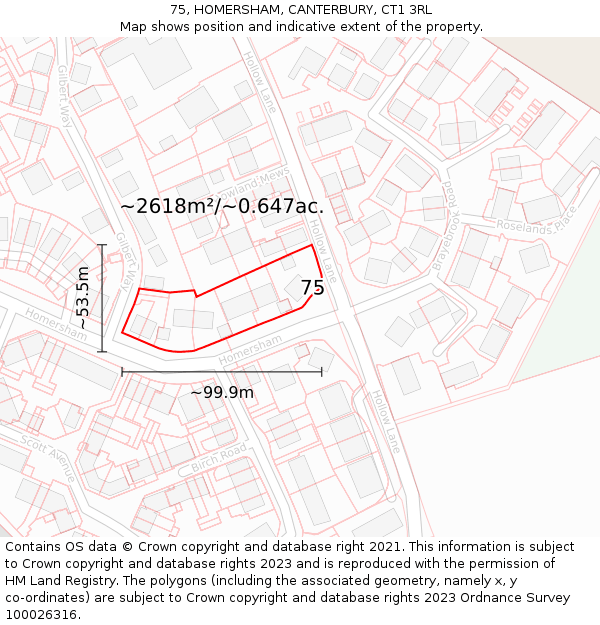 75, HOMERSHAM, CANTERBURY, CT1 3RL: Plot and title map