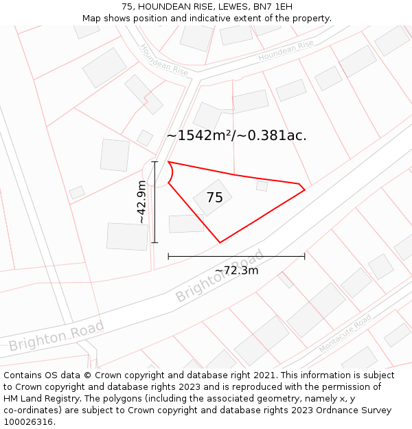 75, HOUNDEAN RISE, LEWES, BN7 1EH: Plot and title map