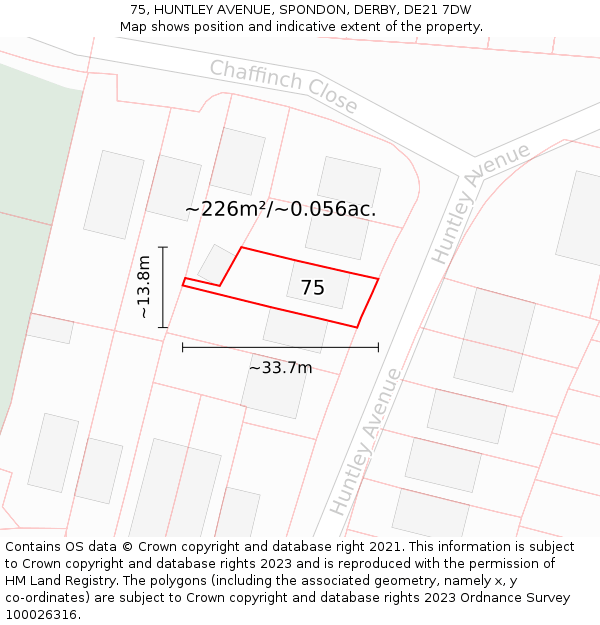 75, HUNTLEY AVENUE, SPONDON, DERBY, DE21 7DW: Plot and title map