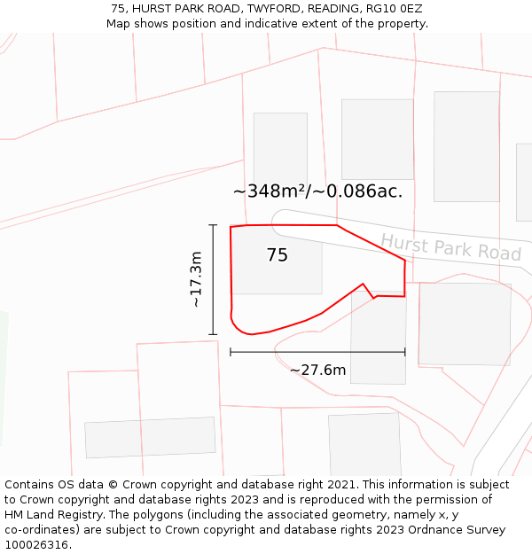 75, HURST PARK ROAD, TWYFORD, READING, RG10 0EZ: Plot and title map