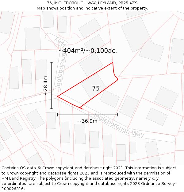 75, INGLEBOROUGH WAY, LEYLAND, PR25 4ZS: Plot and title map