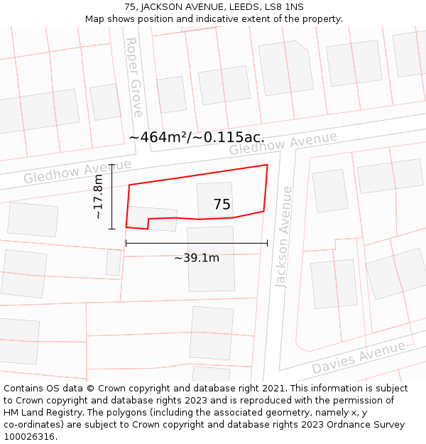 75, JACKSON AVENUE, LEEDS, LS8 1NS: Plot and title map