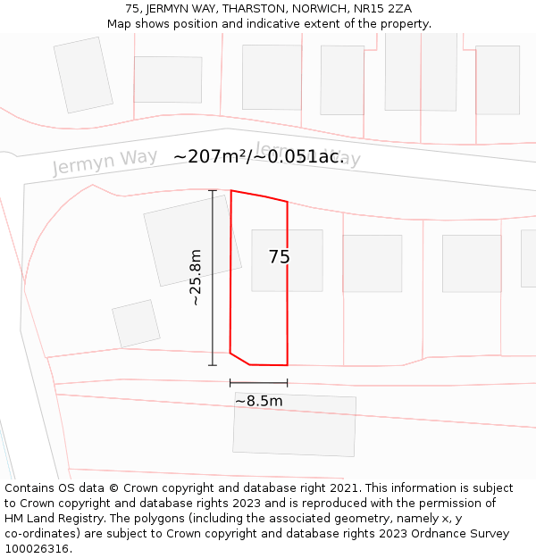 75, JERMYN WAY, THARSTON, NORWICH, NR15 2ZA: Plot and title map