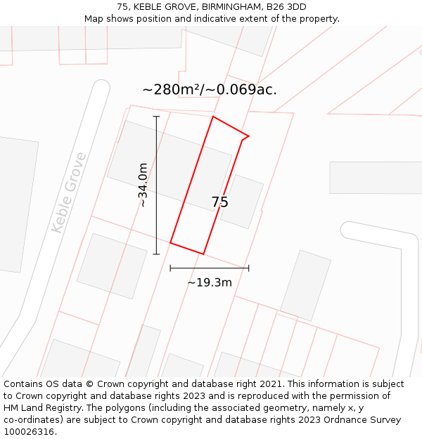 75, KEBLE GROVE, BIRMINGHAM, B26 3DD: Plot and title map