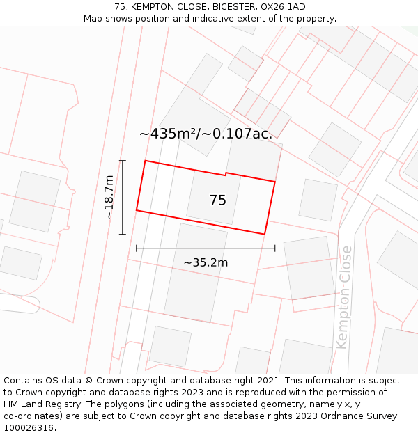 75, KEMPTON CLOSE, BICESTER, OX26 1AD: Plot and title map