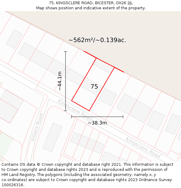 75, KINGSCLERE ROAD, BICESTER, OX26 2JL: Plot and title map