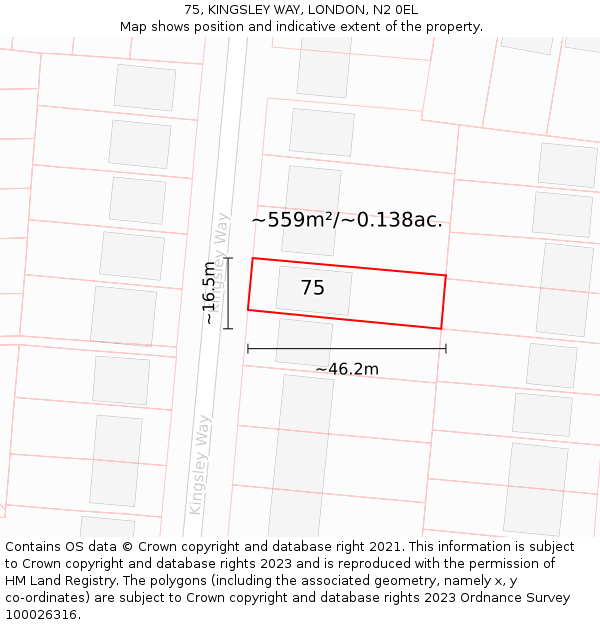 75, KINGSLEY WAY, LONDON, N2 0EL: Plot and title map