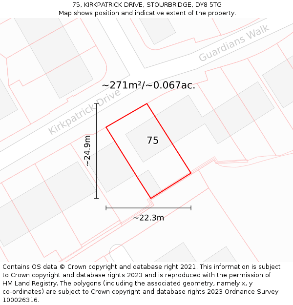 75, KIRKPATRICK DRIVE, STOURBRIDGE, DY8 5TG: Plot and title map