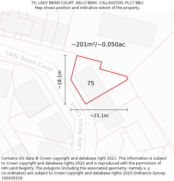 75, LADY BEAM COURT, KELLY BRAY, CALLINGTON, PL17 8BU: Plot and title map