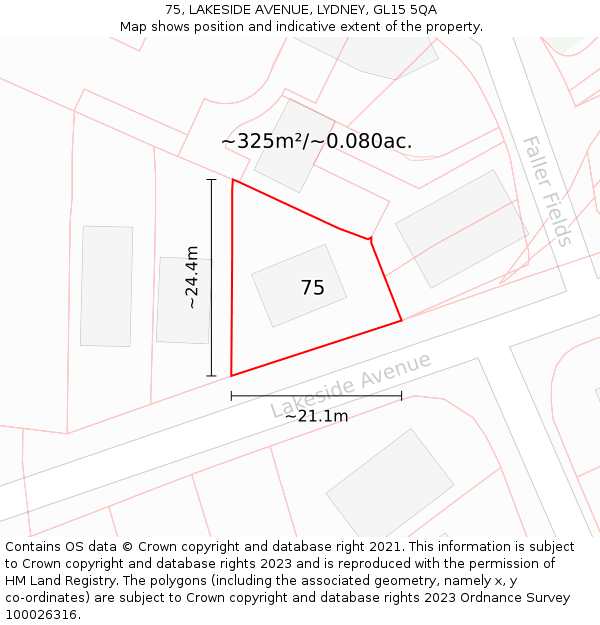 75, LAKESIDE AVENUE, LYDNEY, GL15 5QA: Plot and title map