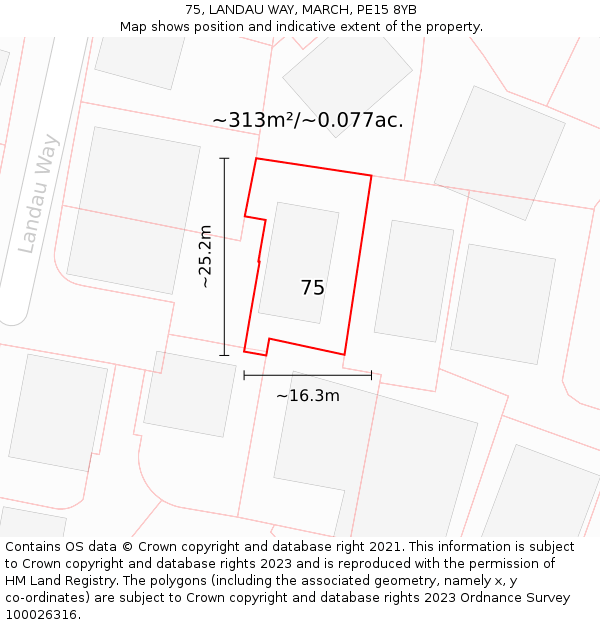 75, LANDAU WAY, MARCH, PE15 8YB: Plot and title map
