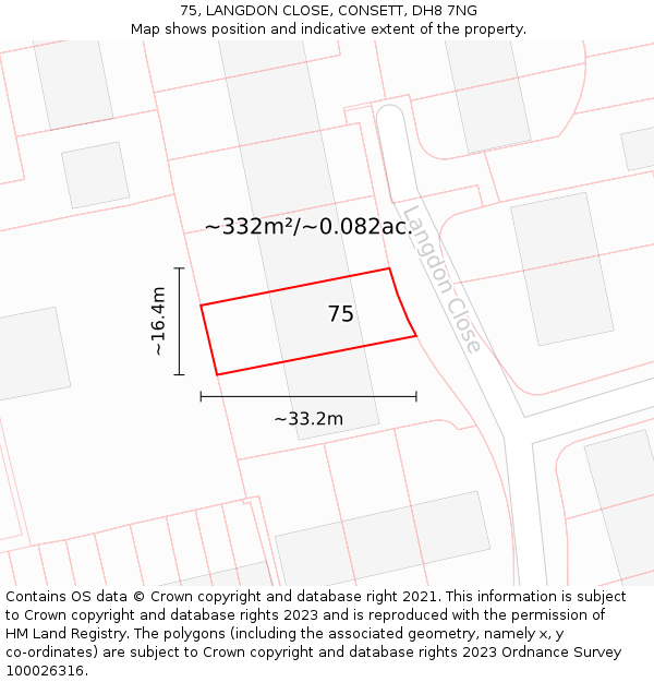 75, LANGDON CLOSE, CONSETT, DH8 7NG: Plot and title map