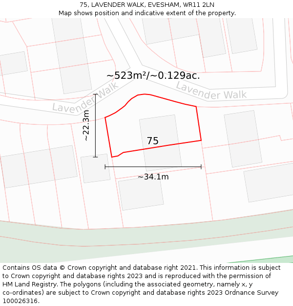 75, LAVENDER WALK, EVESHAM, WR11 2LN: Plot and title map