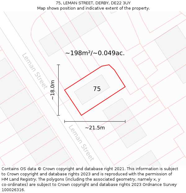 75, LEMAN STREET, DERBY, DE22 3UY: Plot and title map