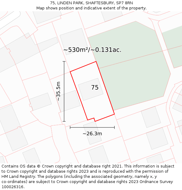 75, LINDEN PARK, SHAFTESBURY, SP7 8RN: Plot and title map