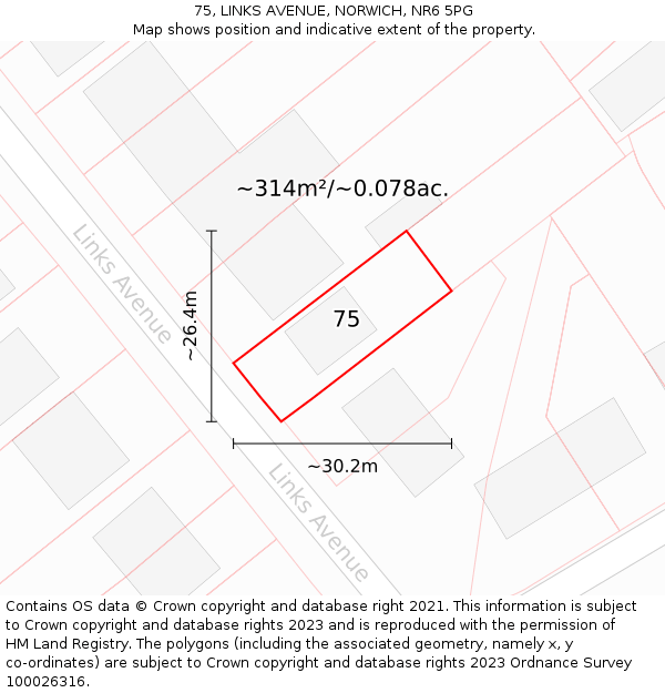 75, LINKS AVENUE, NORWICH, NR6 5PG: Plot and title map
