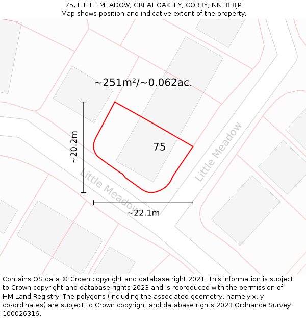 75, LITTLE MEADOW, GREAT OAKLEY, CORBY, NN18 8JP: Plot and title map