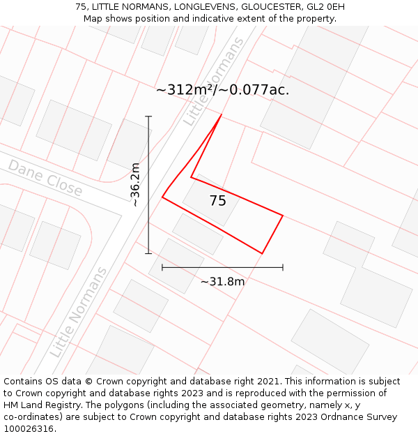 75, LITTLE NORMANS, LONGLEVENS, GLOUCESTER, GL2 0EH: Plot and title map