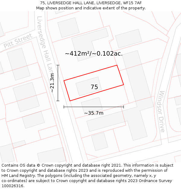 75, LIVERSEDGE HALL LANE, LIVERSEDGE, WF15 7AF: Plot and title map