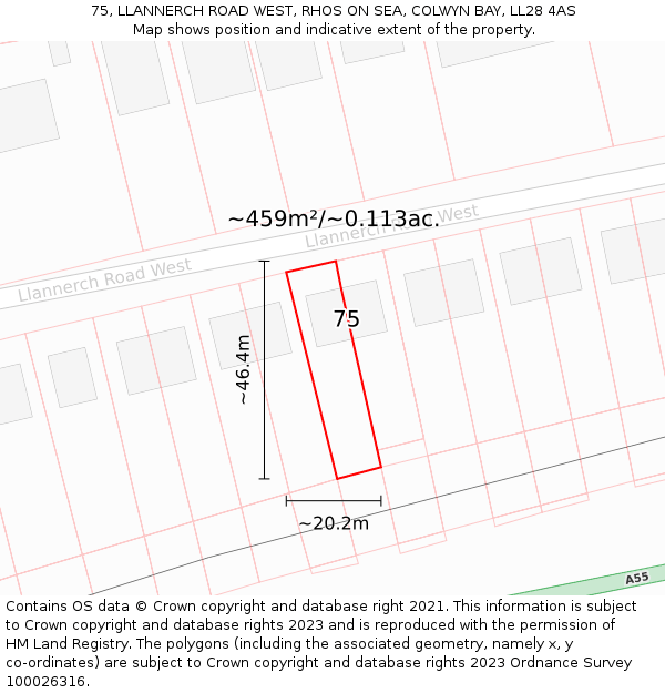 75, LLANNERCH ROAD WEST, RHOS ON SEA, COLWYN BAY, LL28 4AS: Plot and title map