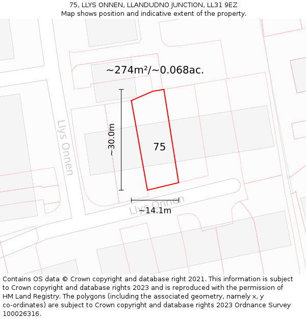 75, LLYS ONNEN, LLANDUDNO JUNCTION, LL31 9EZ: Plot and title map