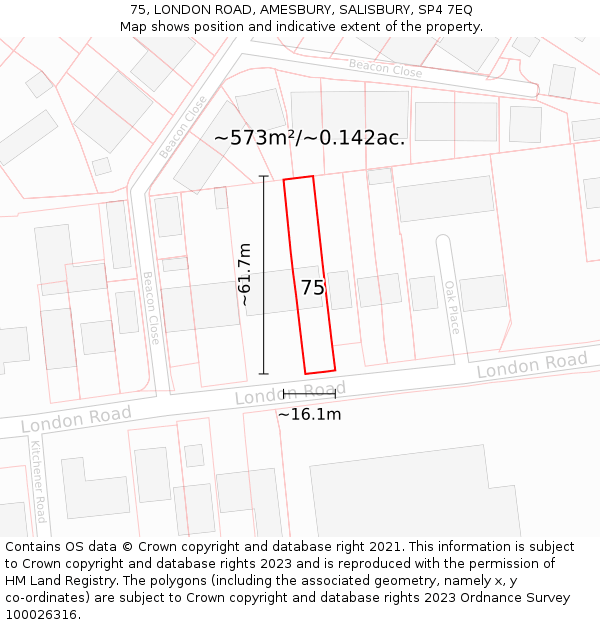 75, LONDON ROAD, AMESBURY, SALISBURY, SP4 7EQ: Plot and title map