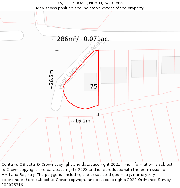 75, LUCY ROAD, NEATH, SA10 6RS: Plot and title map