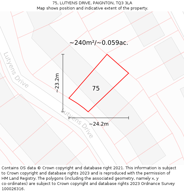 75, LUTYENS DRIVE, PAIGNTON, TQ3 3LA: Plot and title map