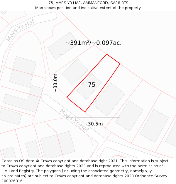 75, MAES YR HAF, AMMANFORD, SA18 3TS: Plot and title map