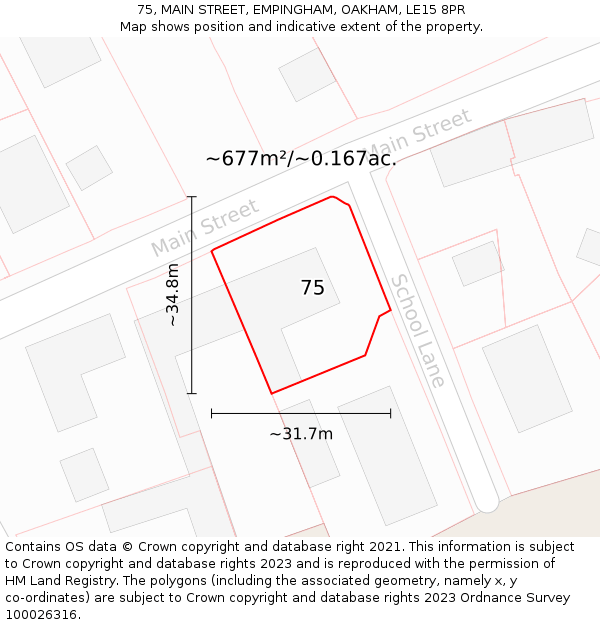 75, MAIN STREET, EMPINGHAM, OAKHAM, LE15 8PR: Plot and title map