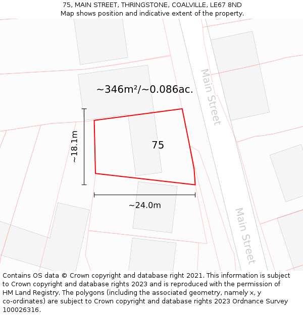 75, MAIN STREET, THRINGSTONE, COALVILLE, LE67 8ND: Plot and title map