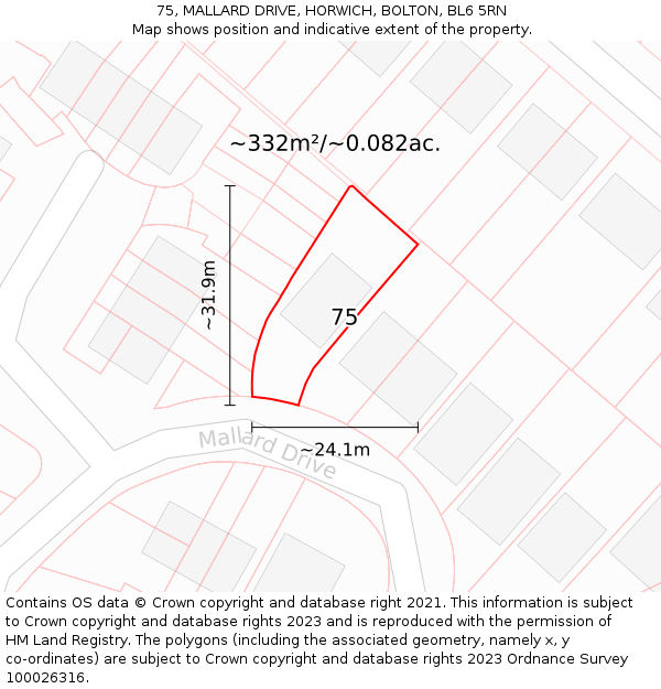 75, MALLARD DRIVE, HORWICH, BOLTON, BL6 5RN: Plot and title map