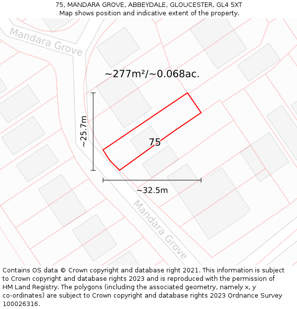 75, MANDARA GROVE, ABBEYDALE, GLOUCESTER, GL4 5XT: Plot and title map