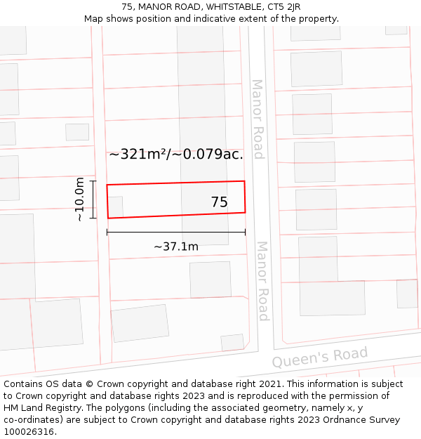 75, MANOR ROAD, WHITSTABLE, CT5 2JR: Plot and title map