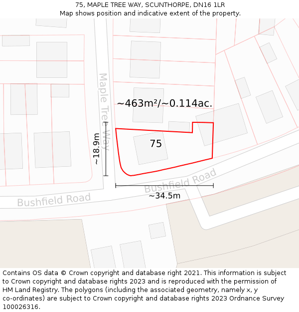 75, MAPLE TREE WAY, SCUNTHORPE, DN16 1LR: Plot and title map